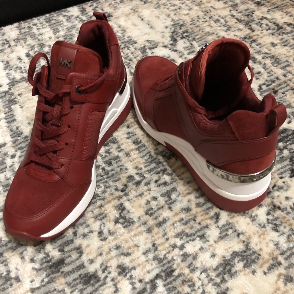 Burgundy Red Michael Kors Wedge Sneakers